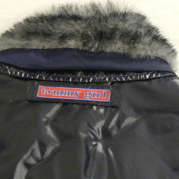 Womens Tommy Girl Vinyl Jacket Faux Fur Collar - Picture 5 of 6